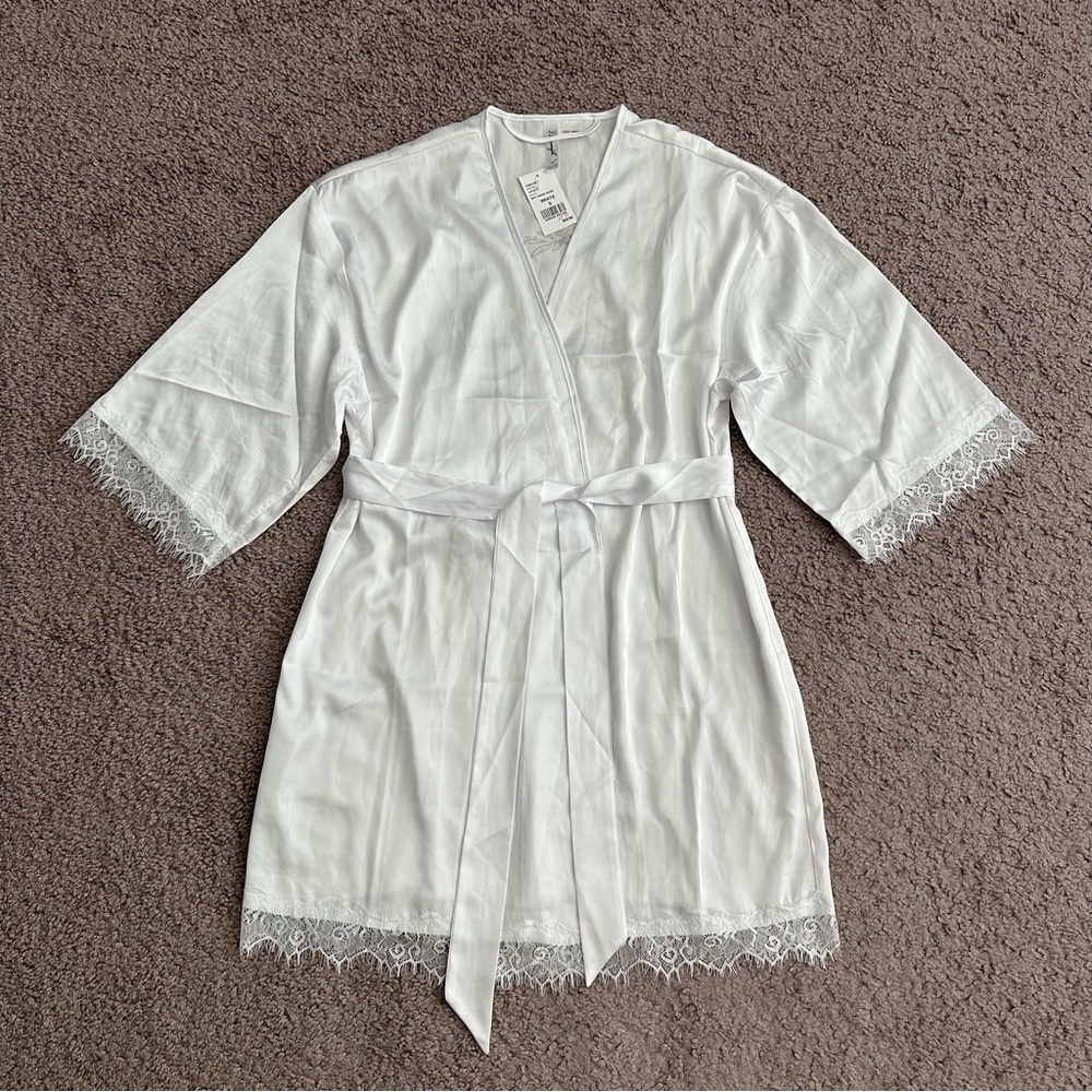 Dreamgirl White Bride Satin Lace Trim Robe